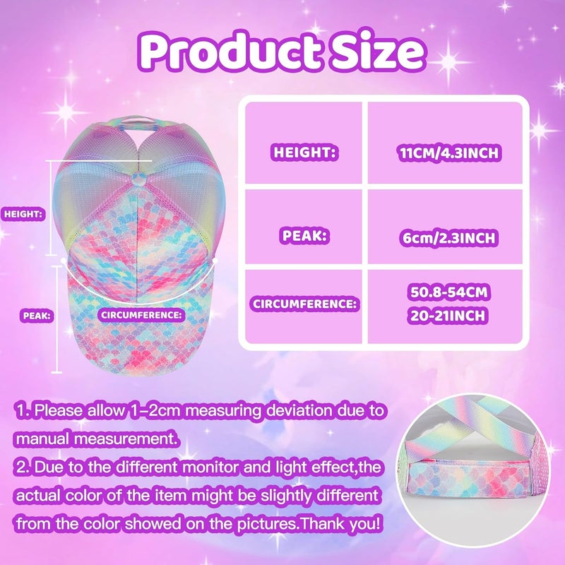 BROMZ Girls Glitter Baseball Cap Kids Ponytail Hat Adjustable Summer Mesh Trucker Hats for 4-12 Years - Image 5